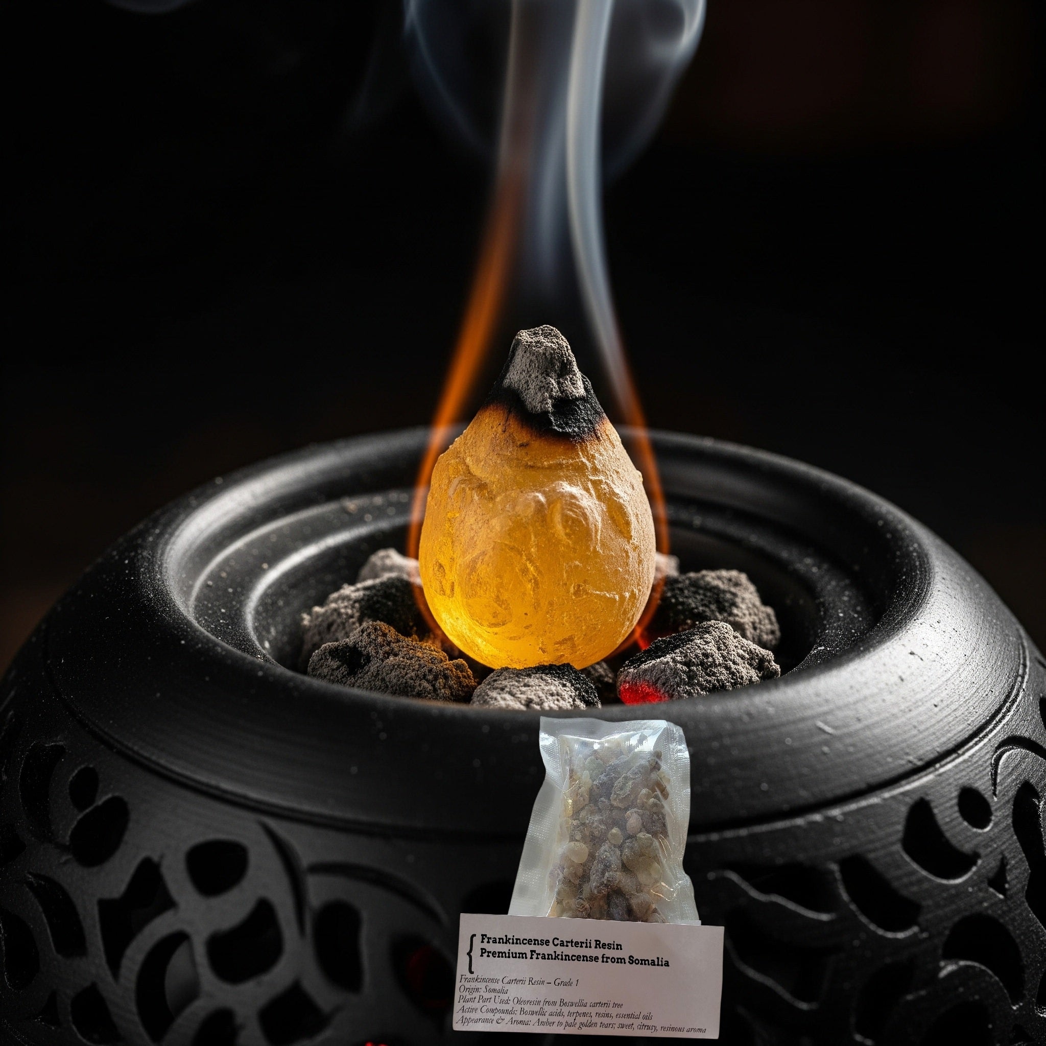 The dried frankincense tears should be stored in an airtight container in a cool, dry place.