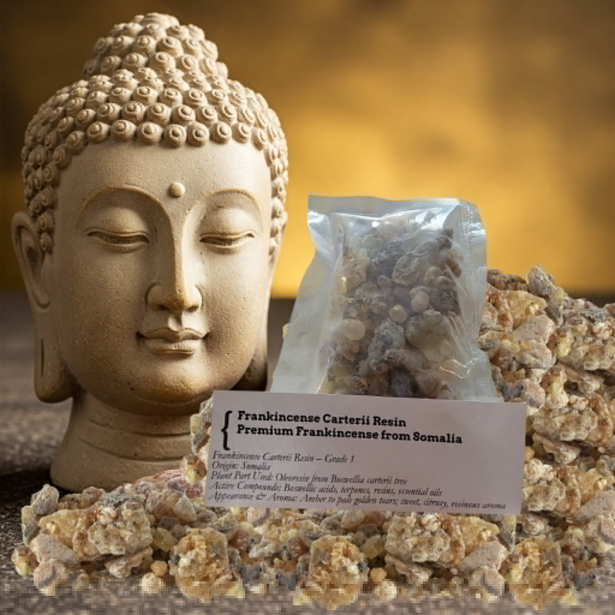 Frankincense is tapped from the scraggly but hardy trees by slashing the bark, which is called striping, and allowing the exuded resin to bleed out and harden. These hardened resins are called Frankincense tears. It takes about 8–10 years for a tree to be ready to produce resin.